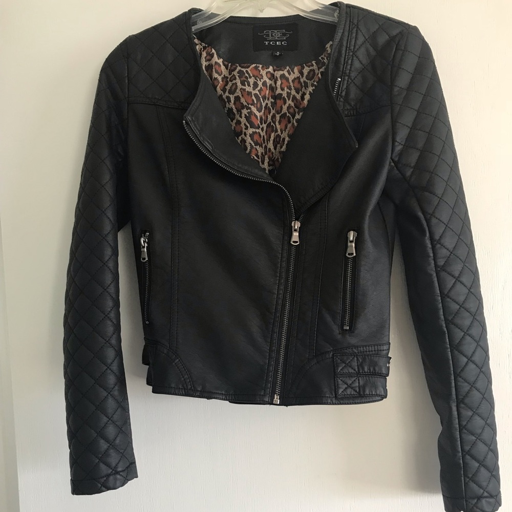 Black Faux Leather Motorcycle Moto Biker Jacket 🖤